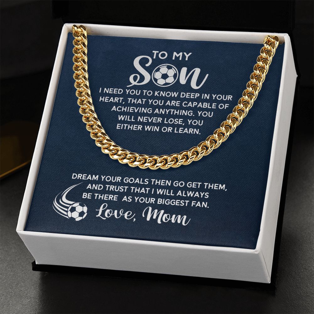 To My Soccer Son - Biggest Fan, From Mom, Cuban Link Chain