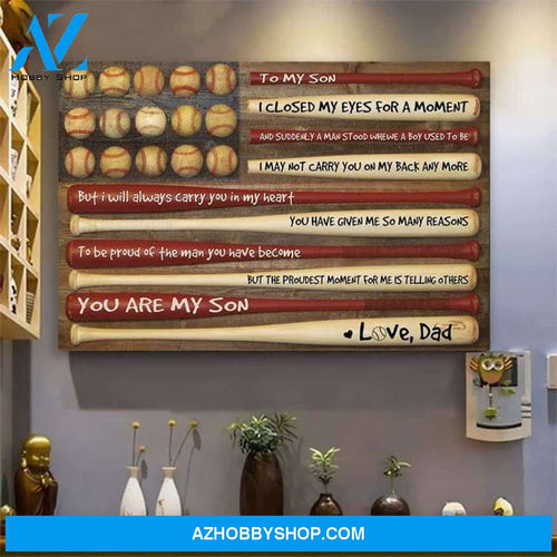 To my Son Baseball Bat Flag Canvas And Poster, Wall Decor Visual Art Gift Father's Day