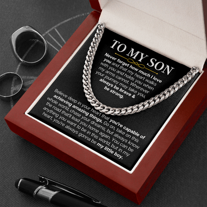 To My Son Necklace - Never Forget How Much I Love You, Birthday Gift For Son, Necklace for Son, Gift for Son, Cuban Link Chain Necklace