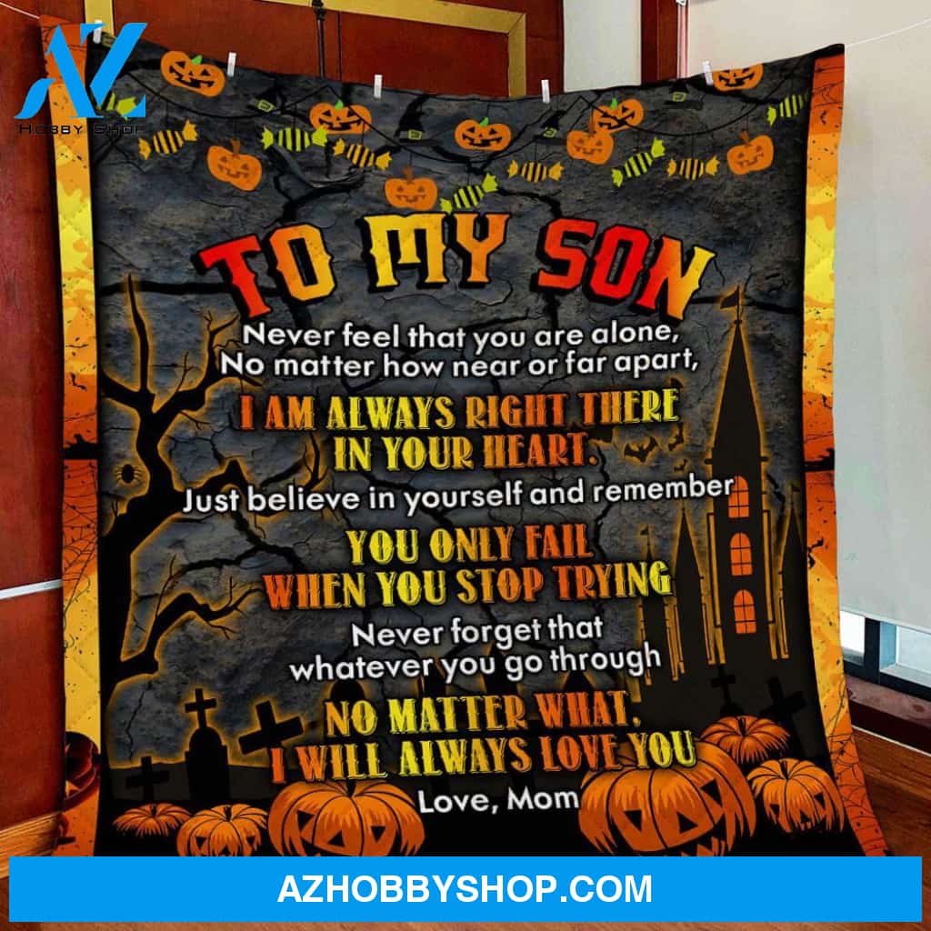 To My Son From Mom Halloween Pumpkin Fleece Blanket - Sherpa Blanket