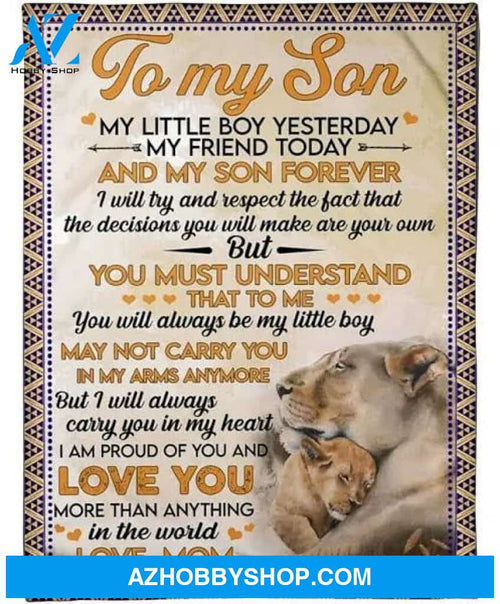 To My Son I Love You Quote Lion Fleece Blanket Gift From Mom For Son Home Decor Bedding Couch Sofa Soft And Comfy Cozy