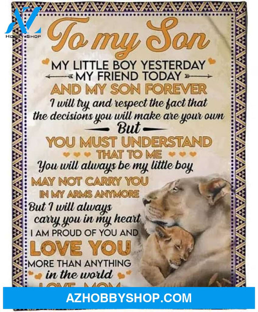 To My Son I Love You Quote Lion Fleece Blanket Gift From Mom For Son Home Decor Bedding Couch Sofa Soft And Comfy Cozy