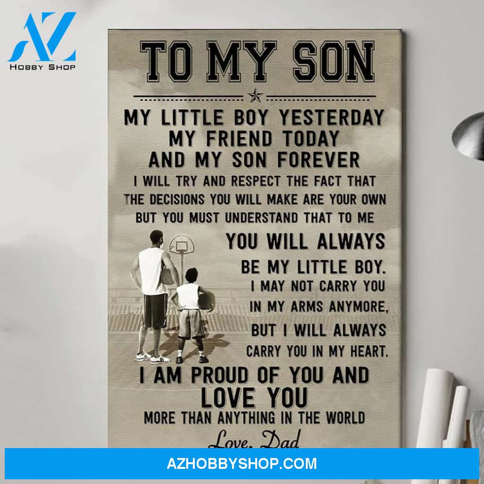 To My Son I'm Proud Of You Basketball Canvas And Poster, Wall Decor Visual Art Gift Father's Day