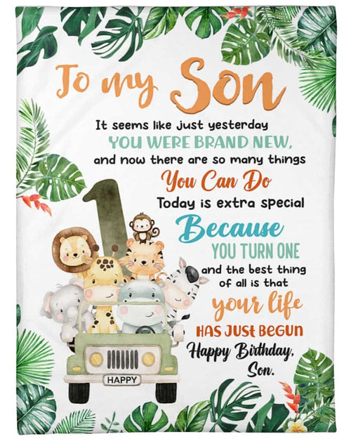 To My Son - It Seems Like Just Yesterday You Were Brand New - Blanket - Birthday Gift For Son, First Birthday, 1st Birthday