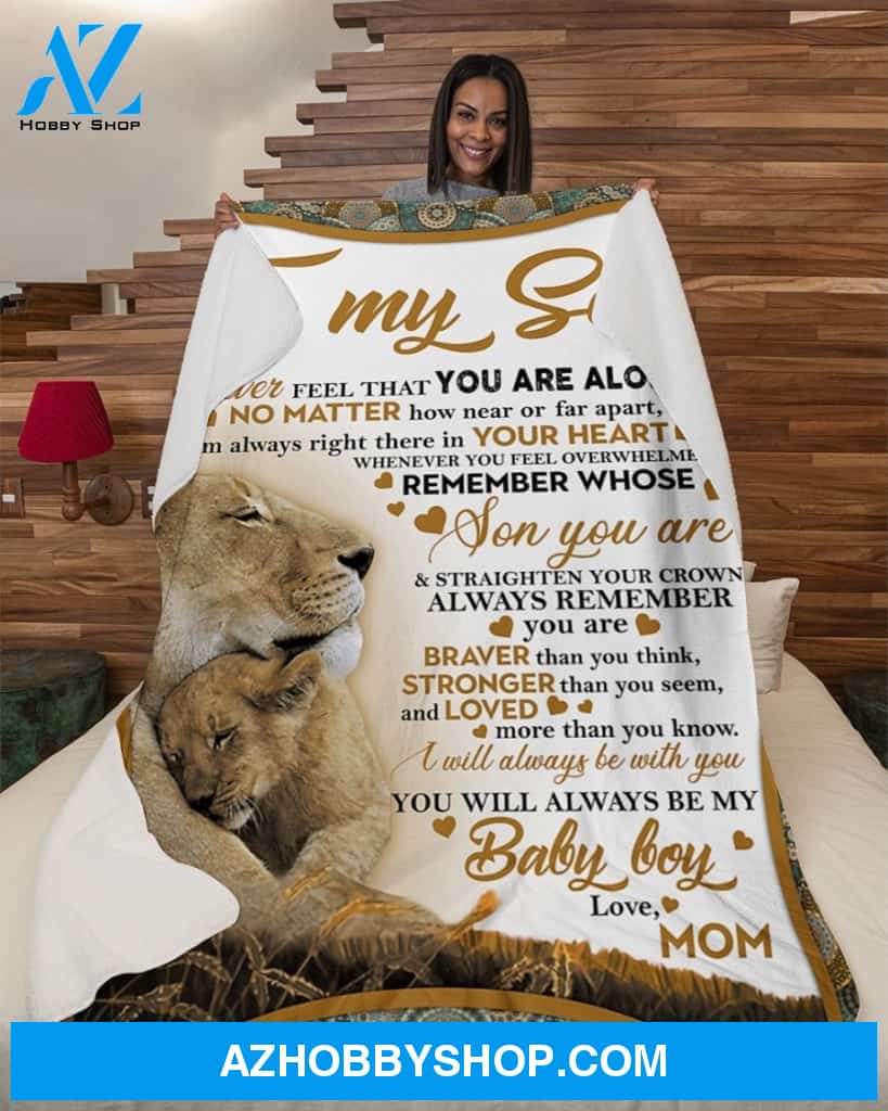 To My Son Mom Lion Remember Braver Fleece Blanket
