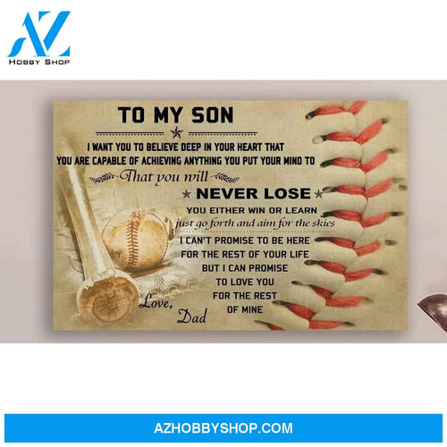To My Son Never Forget Baseball Canvas And Poster, Wall Decor Visual Art Gift Father's Day