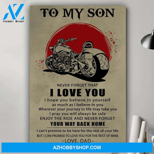 To My Son Never Forget Biker Canvas And Poster, Wall Decor Visual Art Gift Father's Day