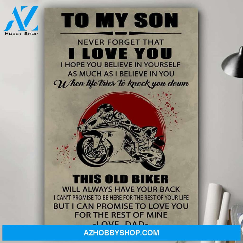To My Son Never Forget Biker Canvas And Poster, Wall Decor Visual Art Gift Father's Day