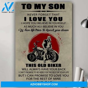 To My Son Never Forget Biker Canvas And Poster, Wall Decor Visual Art Gift Father's Day