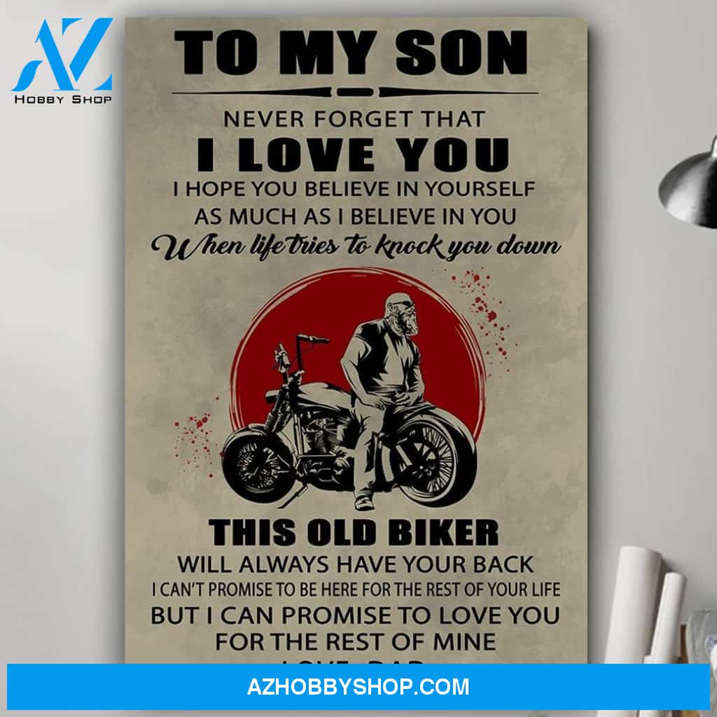 To My Son Never Forget Biker Canvas And Poster, Wall Decor Visual Art Gift Father's Day