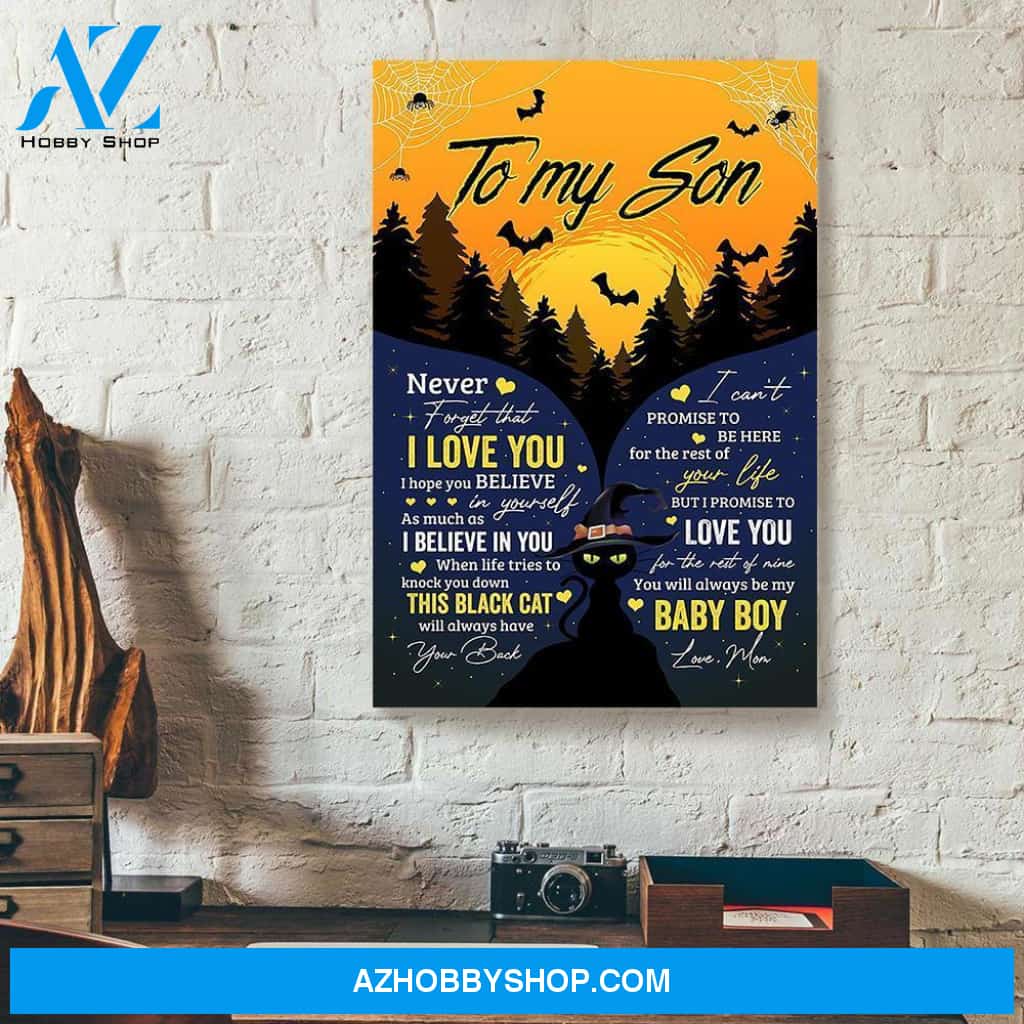 To My Son Never Forget That I Love You Mom Cat Halloween Canvas And Poster, Wall Decor Visual Art, Halloween Gift, Happy Halloween