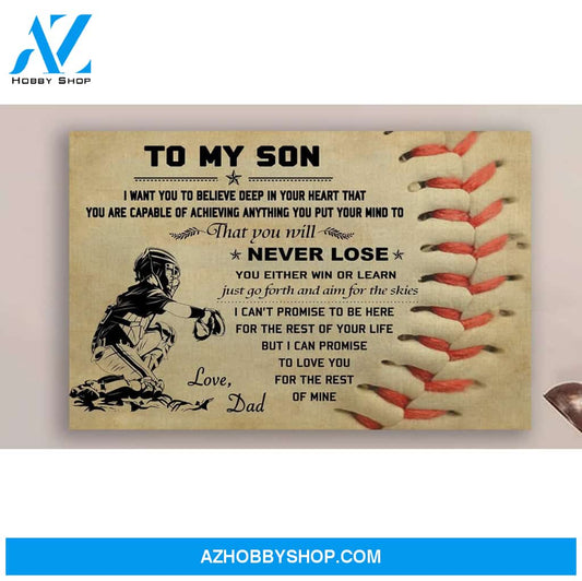 To My Son Never Lose Baseball Canvas And Poster, Wall Decor Visual Art Gift Father's Day