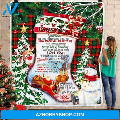 To My Son. Snowman Christmas Throw Fleece Blanket