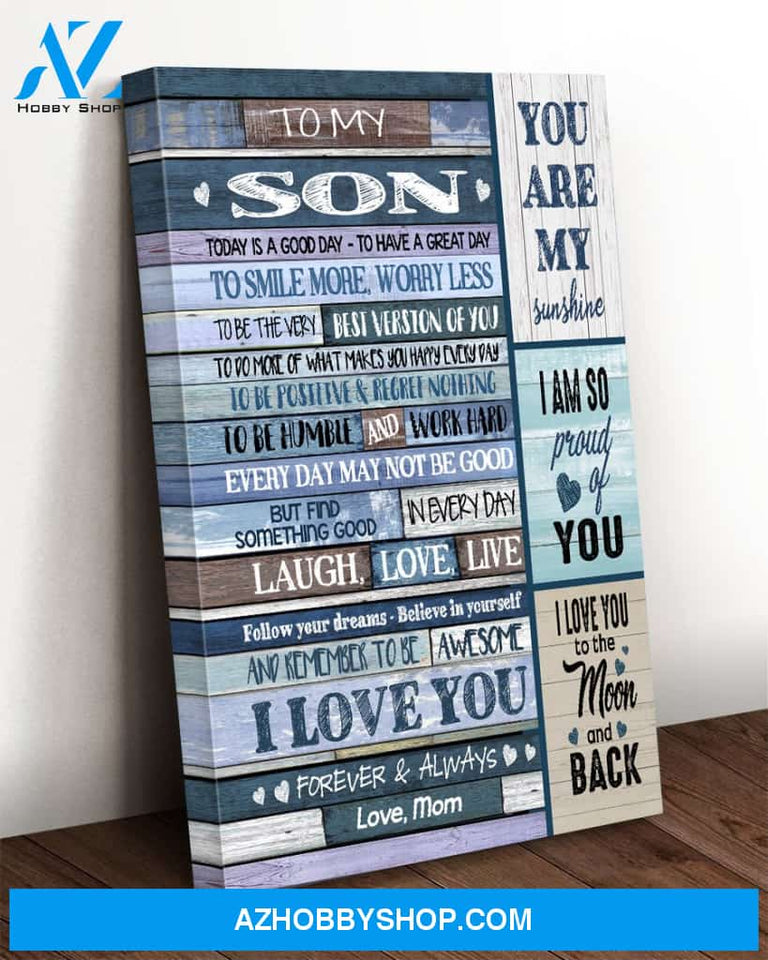 To My Son, You Are My Sunshine Canvas Wall Art, Wall Art Prints Gifts For Son From Mom