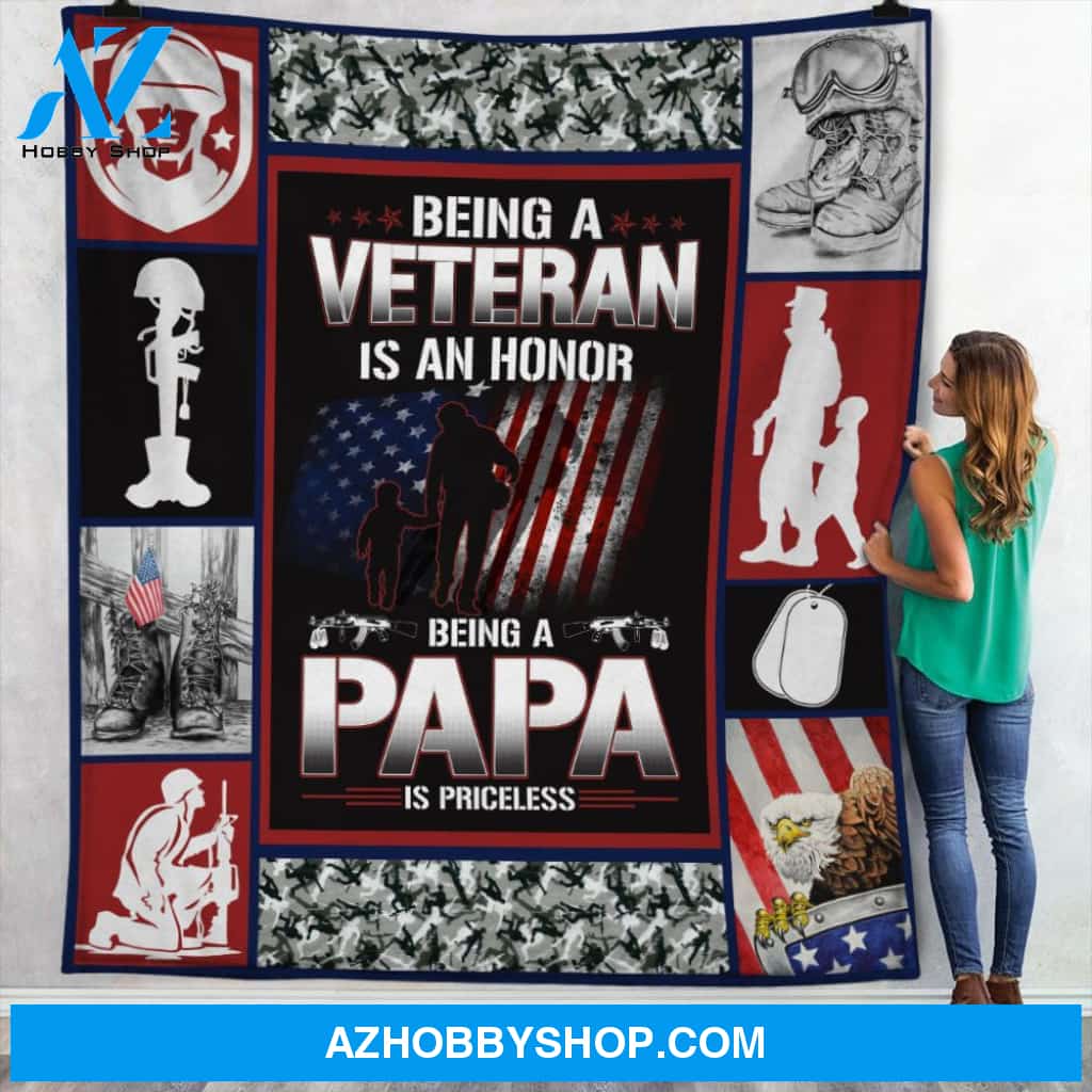 To My Veteran Dad Fleece Blanket Being A Papa Is Priceless Great Customized Gift For Birthday Christmas Thanksgiving