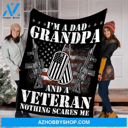 To My Veteran Grandpa Fleece Blanket Nothing Scares Me Great Customized Gift For Birthday Christmas Thanksgiving Father's Day