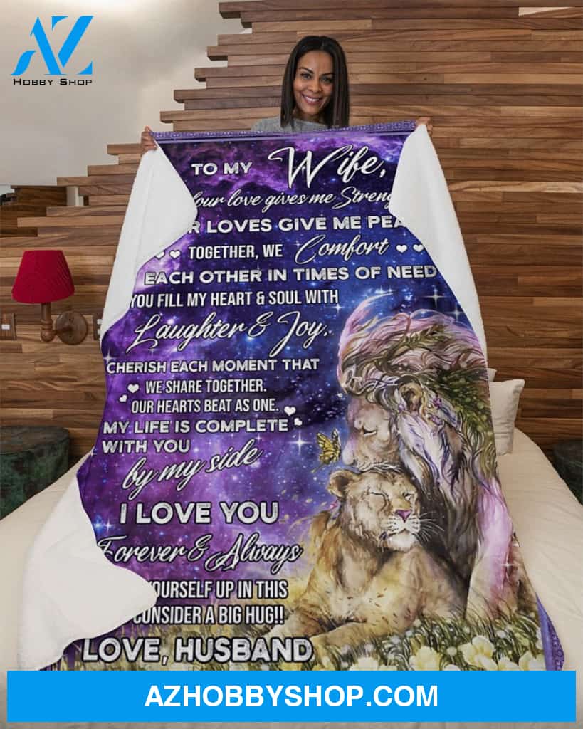 To My Wife Blanket Lion Give Me Peace Fleece Blanket