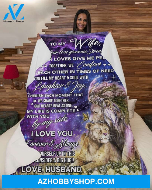 To My Wife Blanket Lion Give Me Peace Fleece Blanket