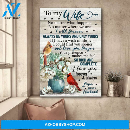 To my wife - Cardinal and cotton flowers - I'll forever be yours - Couple Portrait Canvas Prints, Wall Art
