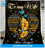 To My Wife Fleece Blanket The Day I Met You Sunflower & Butterfy Gift For Wife From Husband Couple Birthday Gift Valentine's Day Gift 