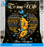 To My Wife Fleece Blanket The Day I Met You Sunflower & Butterfy Gift For Wife From Husband Couple Birthday Gift Valentine's Day Gift 