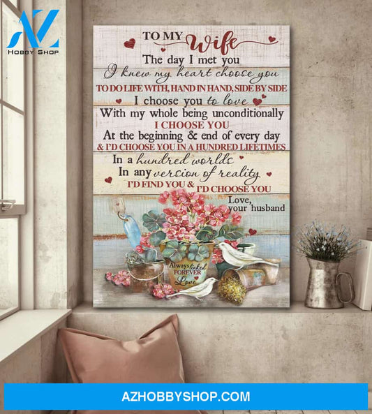 To my wife - Flower pot - I choose you - Couple Portrait Canvas Prints, Wall Art