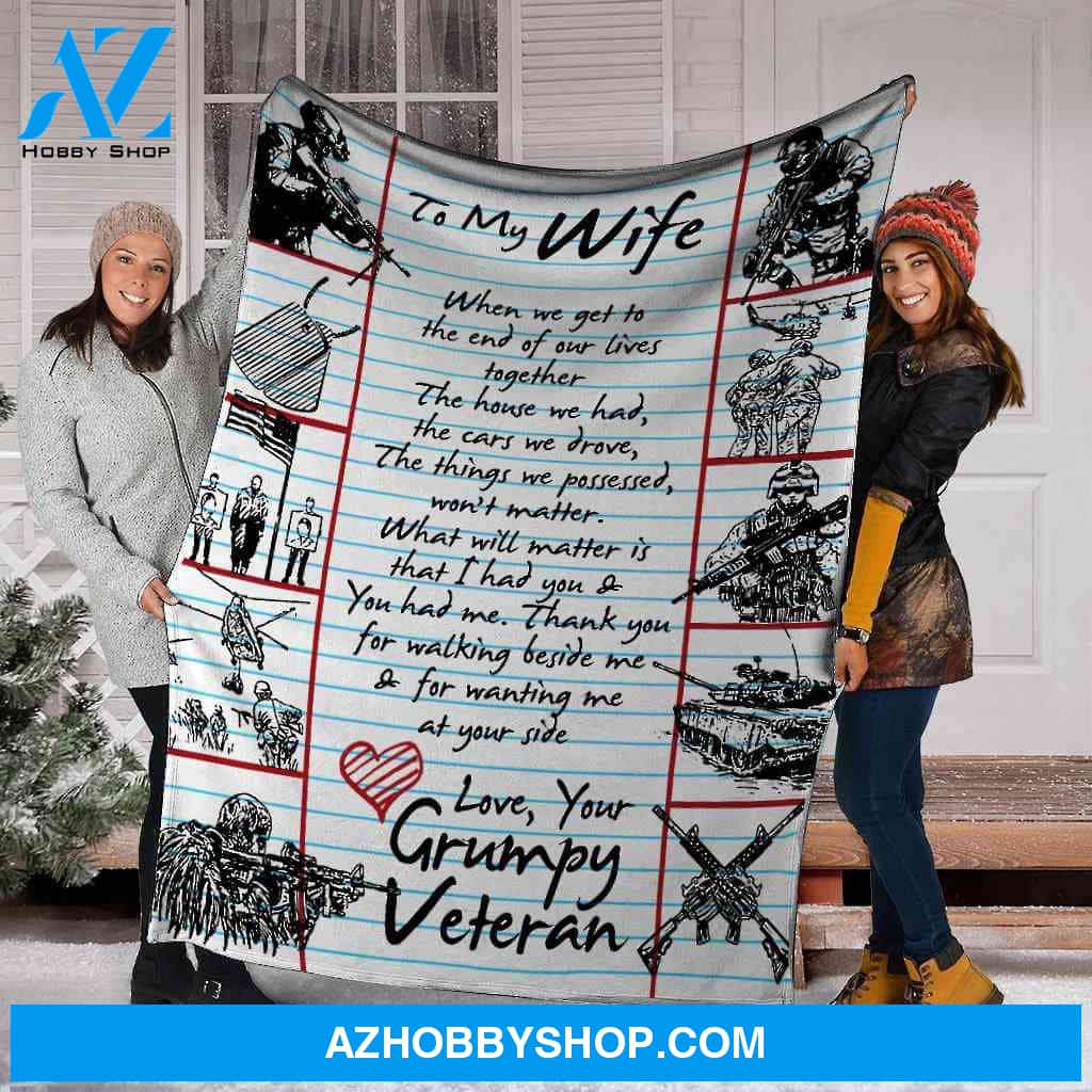 To My Wife Grumpy Veteran Fleece Blanket