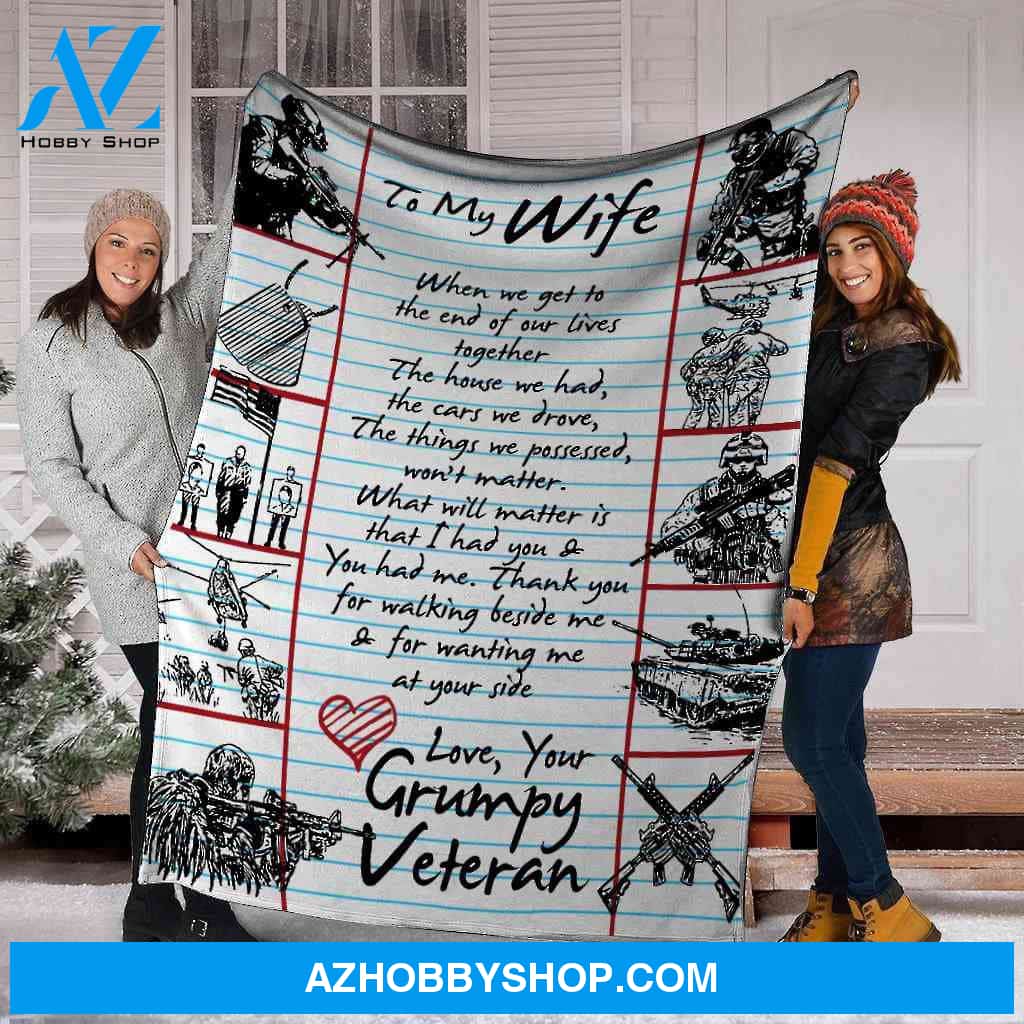 To My Wife Grumpy Veteran Fleece Blanket