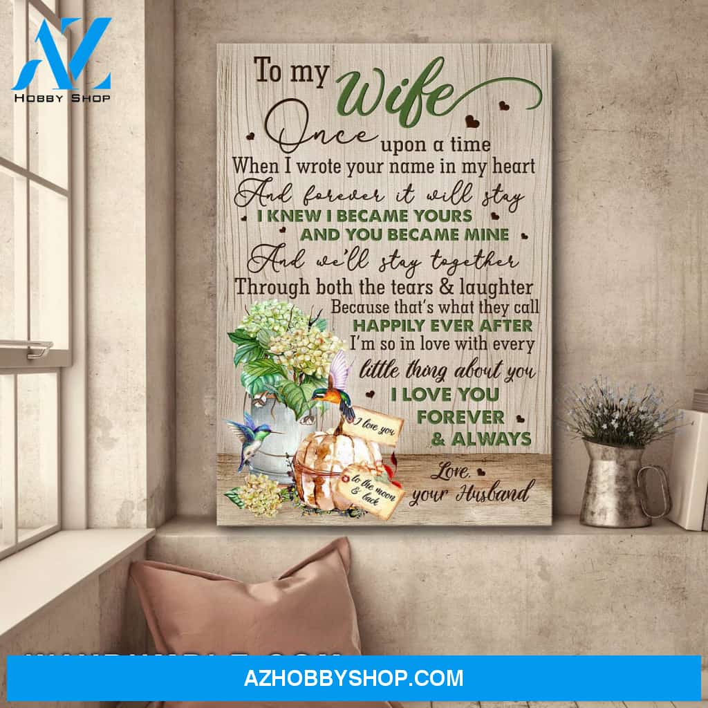 To my wife - Hummingbird and Hydrangea - I became yours and you became mine - Couple Portrait Canvas Prints, Wall Art
