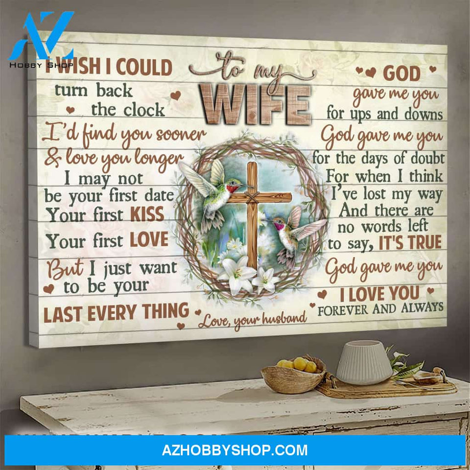 To my wife - Hummingbird and wooden cross - God gave me you - Landscape Canvas Prints, Wall Art