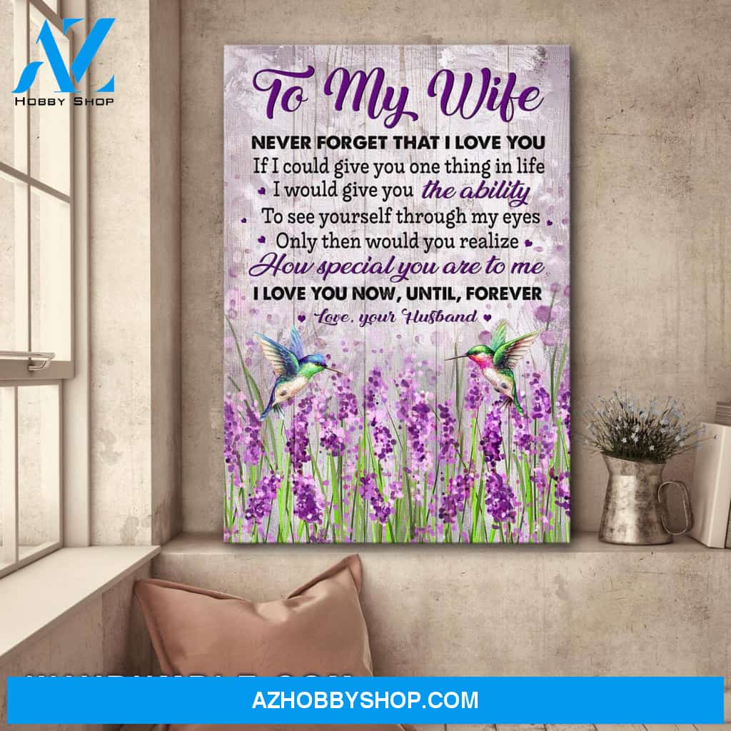 To my wife - Lavender field and Hummingbird - I love you now, until, forever - Couple Portrait Canvas Prints, Wall Art
