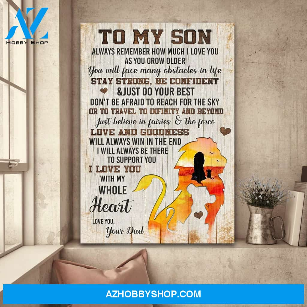 To son - Don't be afraid to reach the sky - Lion dad and son - Family Portrait Canvas Prints - Wall Art