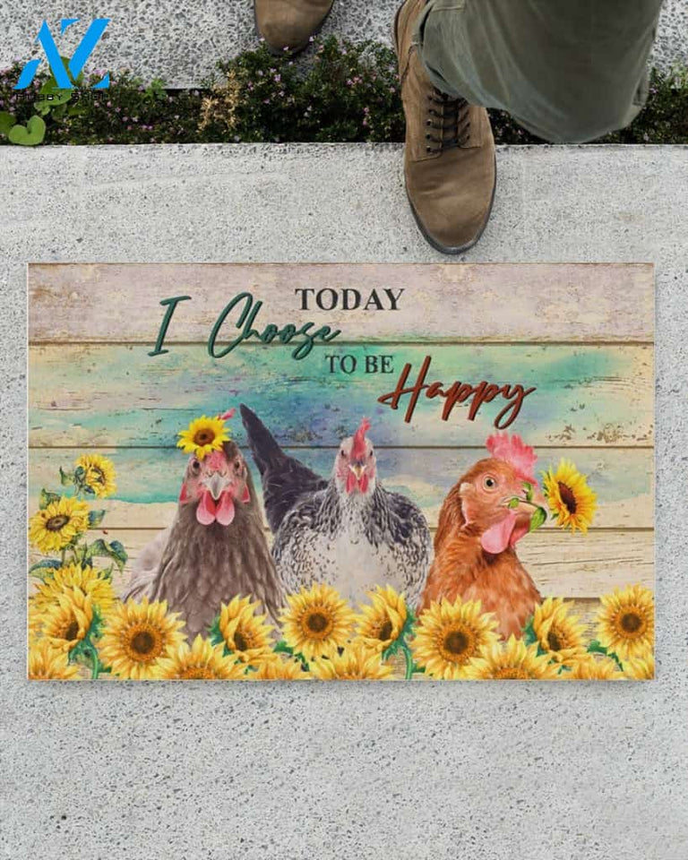 Today I Choose To Be Happy Chicken And Sunflower Doormat Welcome Mat Housewarming Gift Home Decor Farmhouse Funny Doormat Gift For Friend Birthday Gift