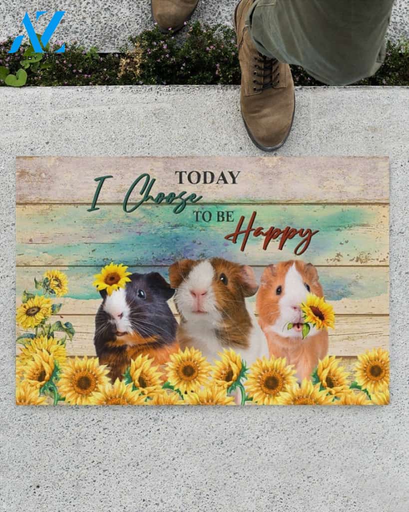 Today I Choose To Be Happy Guinea Pig And Sunflower Doormat Welcome Mat Housewarming Gift Home Decor Farmhouse Funny Doormat Gift For Friend Birthday Gift
