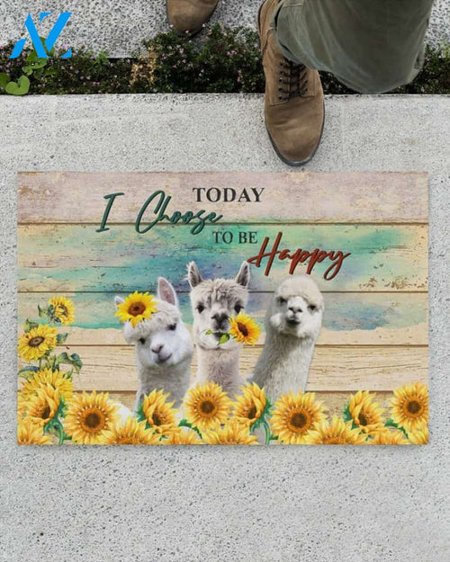 Today I Choose To Be Happy Llama And Sunflower Doormat Welcome Mat Housewarming Gift Home Decor Farmhouse Funny Doormat Gift For Friend Birthday Gift