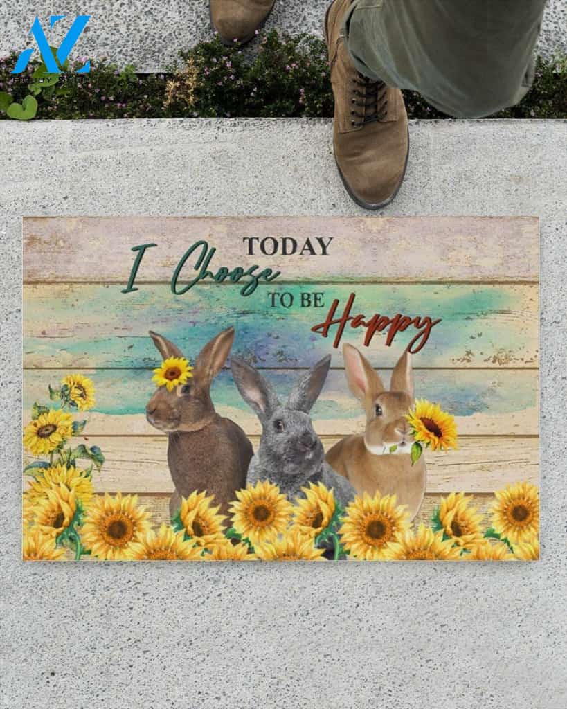 Today I Choose To Be Happy Rabbit And Sunflower Doormat Welcome Mat Housewarming Gift Home Decor Farmhouse Funny Doormat Gift For Friend Birthday Gift