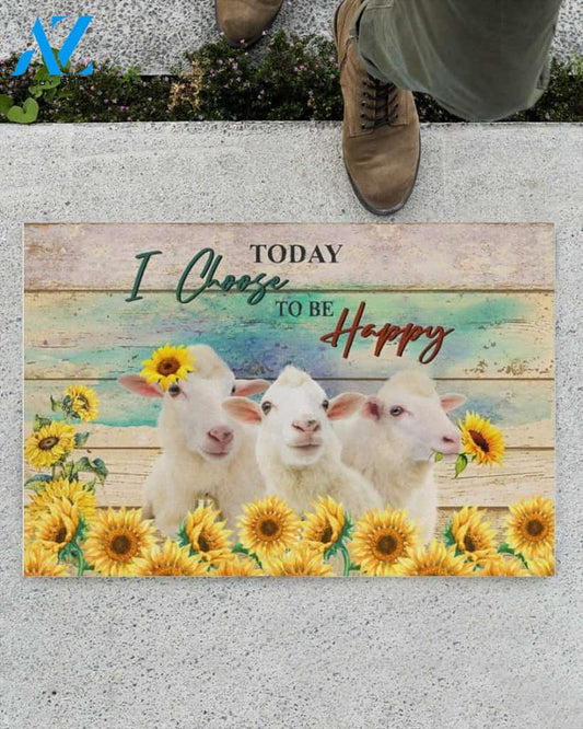 Today I Choose To Be Happy Sheep And Sunflower Doormat Welcome Mat Housewarming Gift Home Decor Farmhouse Funny Doormat Gift For Friend Birthday Gift