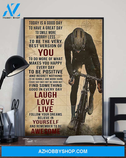 Today Is Good Day Cycling Vertical Canvas Wall Art, Wall Decor Visual Art Unique Gifts
