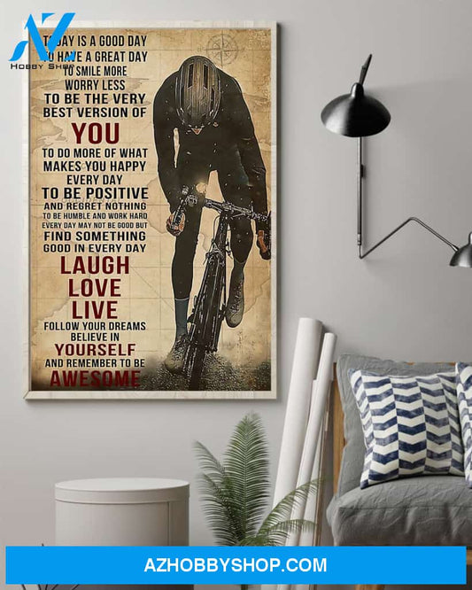Today Is Good Day Cycling Vertical Canvas Wall Art, Wall Decor Visual Art Unique Gifts