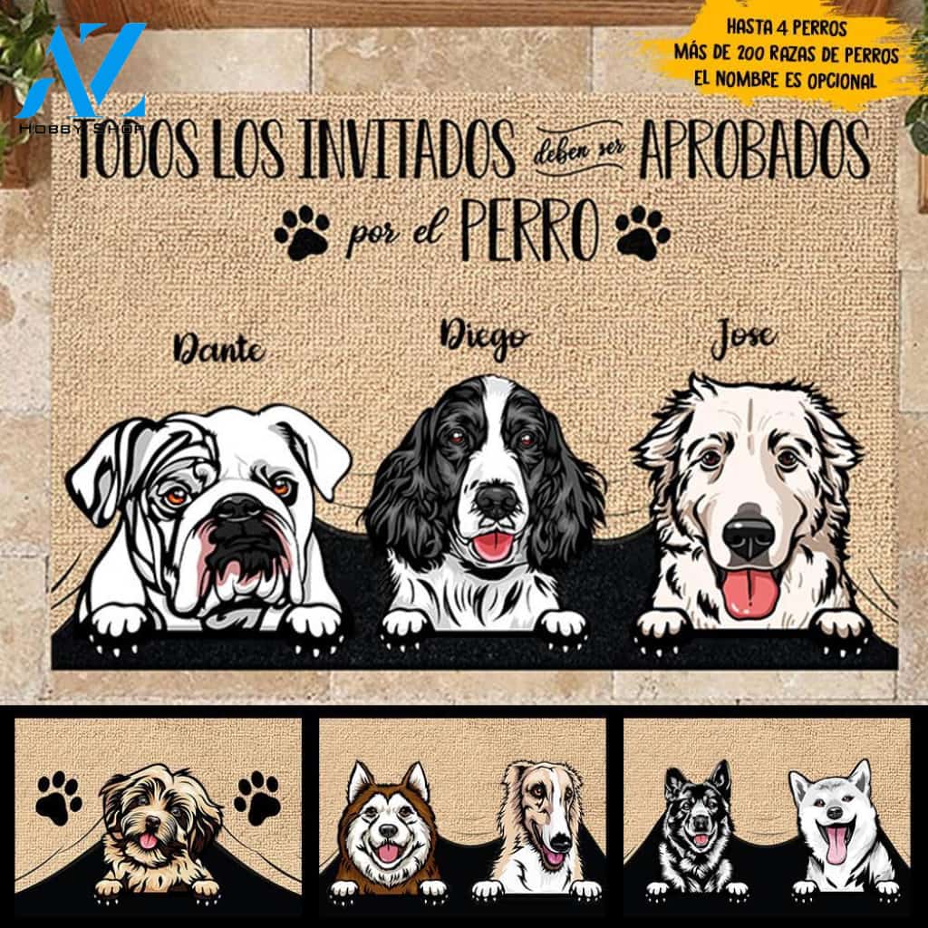 Todos los invitados deben ser aprobados por el perro Spanish - Funny Personalized Dog Doormat | WELCOME MAT | HOUSE WARMING GIFT