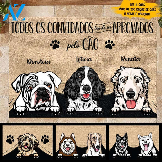 Todos os convidados têm de ser aprovados pelo cão Portuguese - Funny Personalized Dog Doormat | WELCOME MAT | HOUSE WARMING GIFT