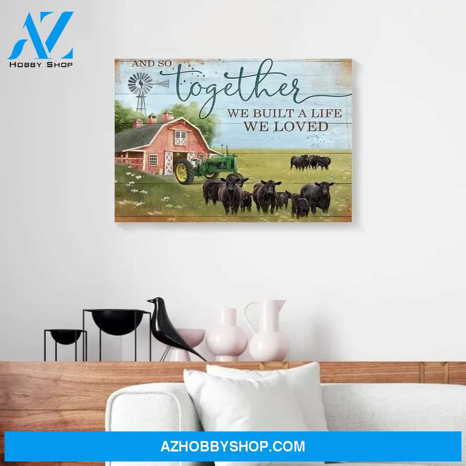 Together We Build The Life We Loved Black Cow On Farm Canvas - Wall Decor Visual Art