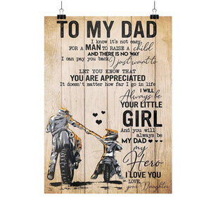To My Dad I Will Always Be Your Little Girl Biker Canvas Wall Art, Wall Decor Visual Art Gift For Dad