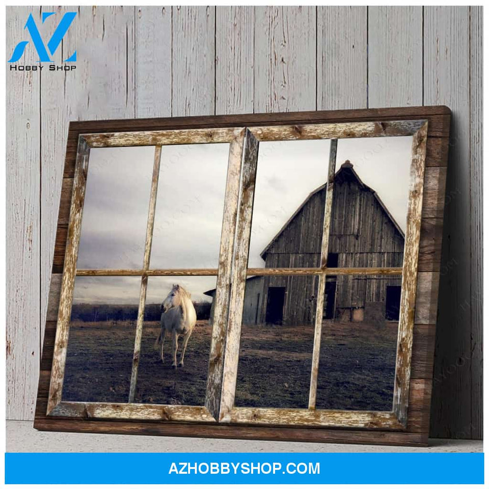 Top Beautiful Old Horse Barn And Horse Canvas And Poster, Wall Decor Visual Art