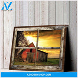 Top Beautiful Red Barn In the Afternoon With Rustic Window Canvas And Poster, Wall Decor Visual Art