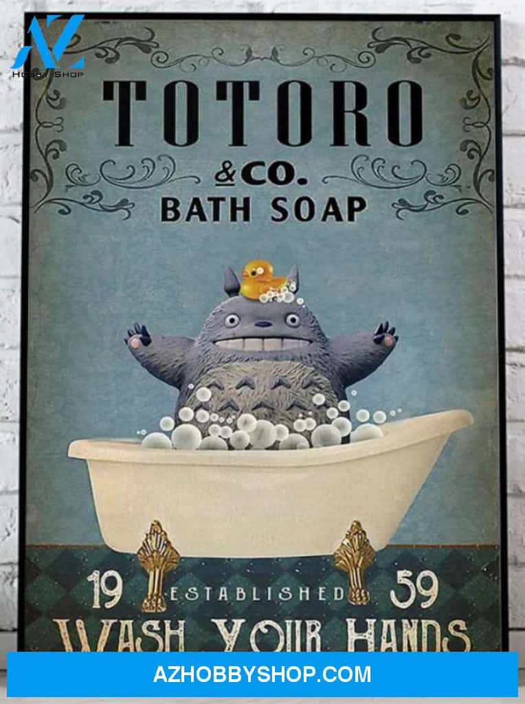 Totoro Canvas Poster Bathroom, Totoro Co Bath Soap Wash Your Hands Restroom Toilet Canvas And Poster, Wall Decor Visual Art