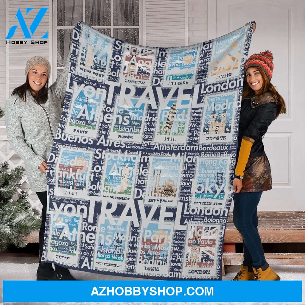 Travel Postage Stamps Fleece Blanket