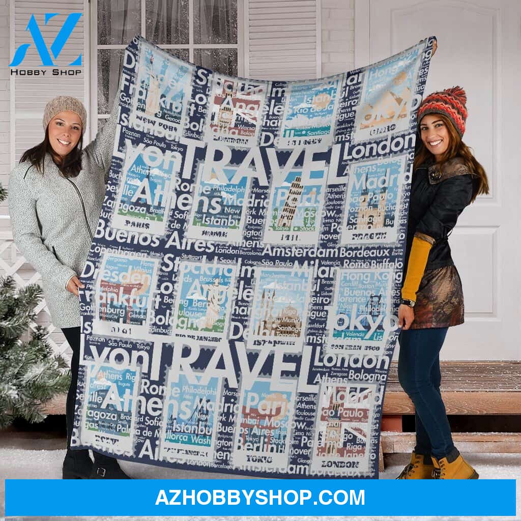 Travel Postage Stamps Fleece Blanket