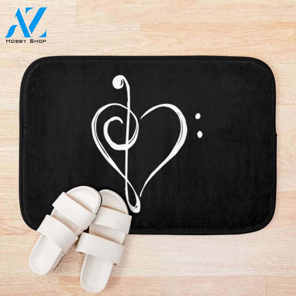 Treble And Bass Clef Heart Door Mat