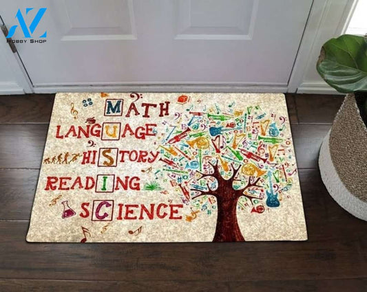 Tree Music Math Language History Reading Science Indoor And Outdoor Doormat Gift For Teacher Student Classroom Decor Warm House Gift Welcome Mat